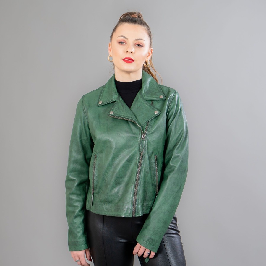 Leathers eFurs | Leather Jacket With A Collar Green • Leathjacke